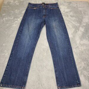 Vintage Don Ed Hardy Skull & Roses Embroidered Baggy Dark Denim Jeans Mens 32X34